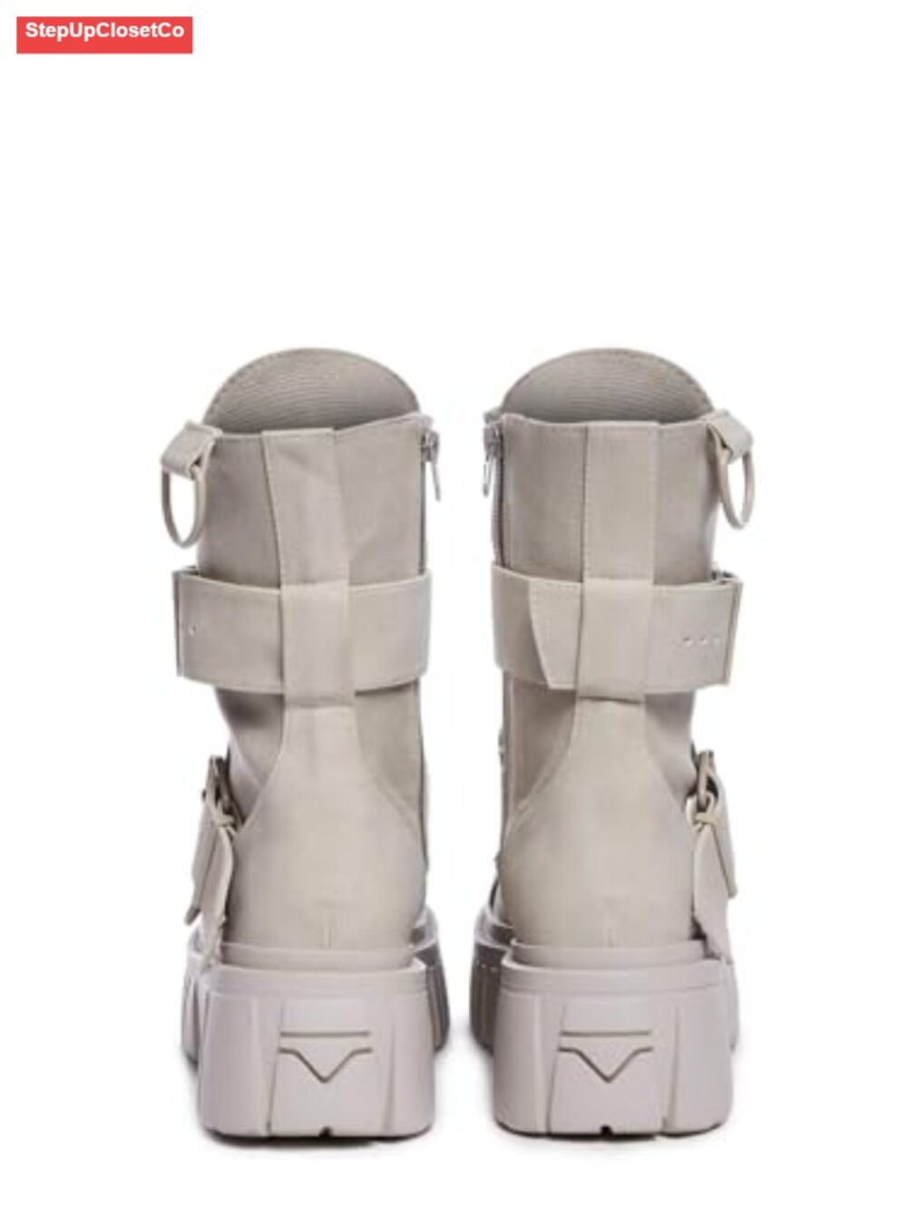 Chunky Vegan Leather Combat Boots with Buckles & Side Zipper - Picture 4 of 4